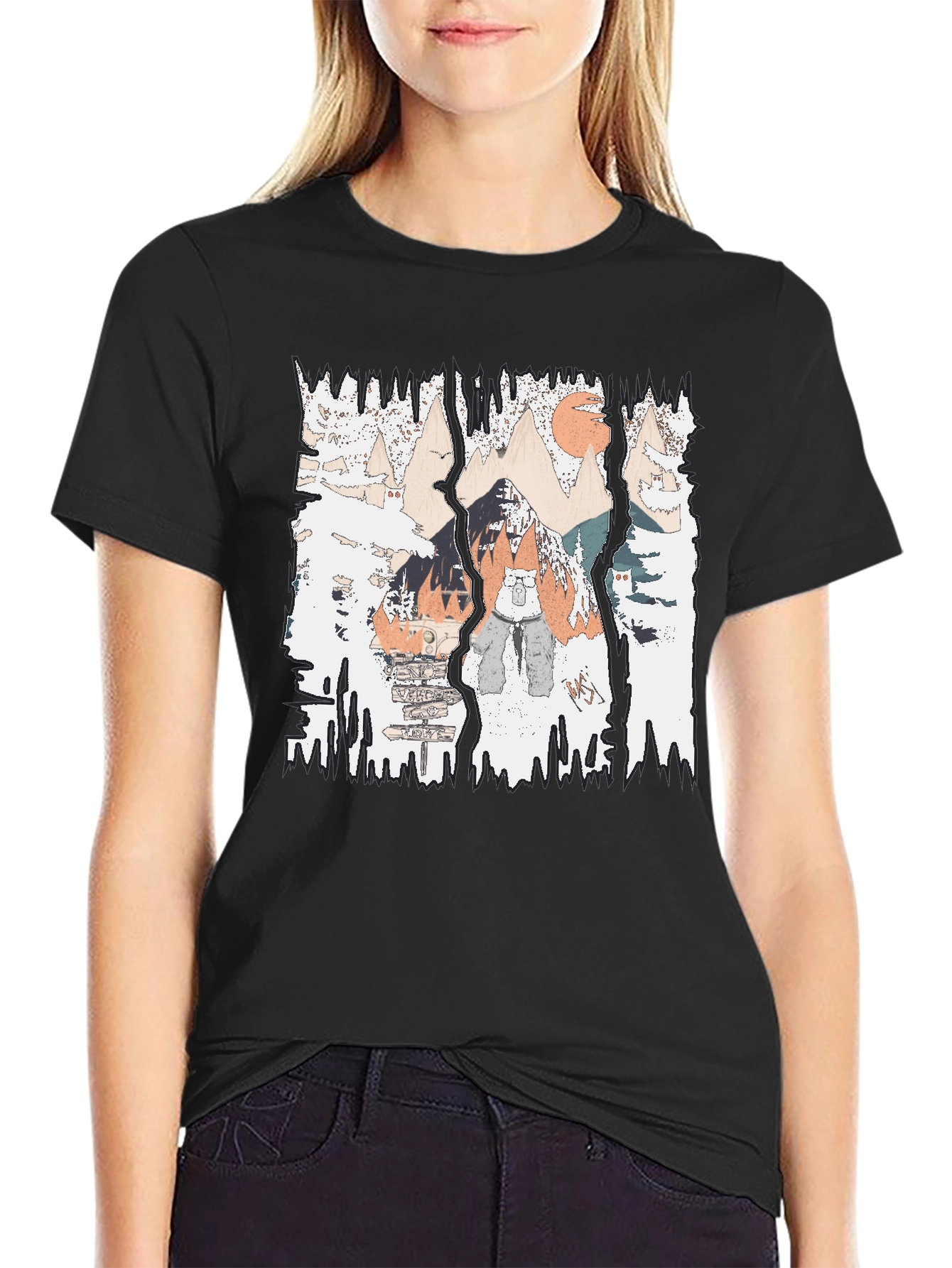 Mountain Adventure Graphic Tee - Black Cotton Shirt