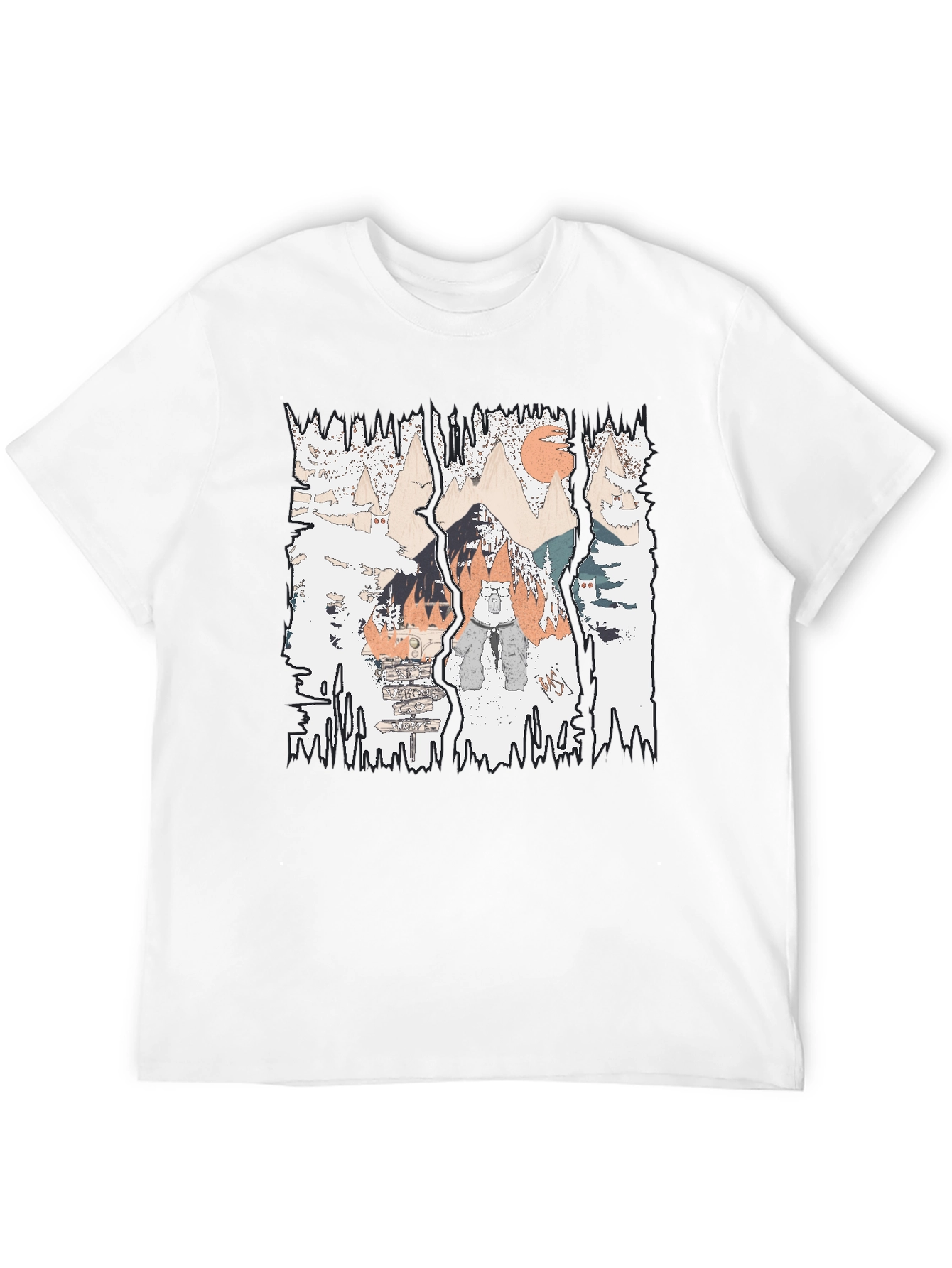 Mountain Adventure Graphic Tee - Black Cotton Shirt