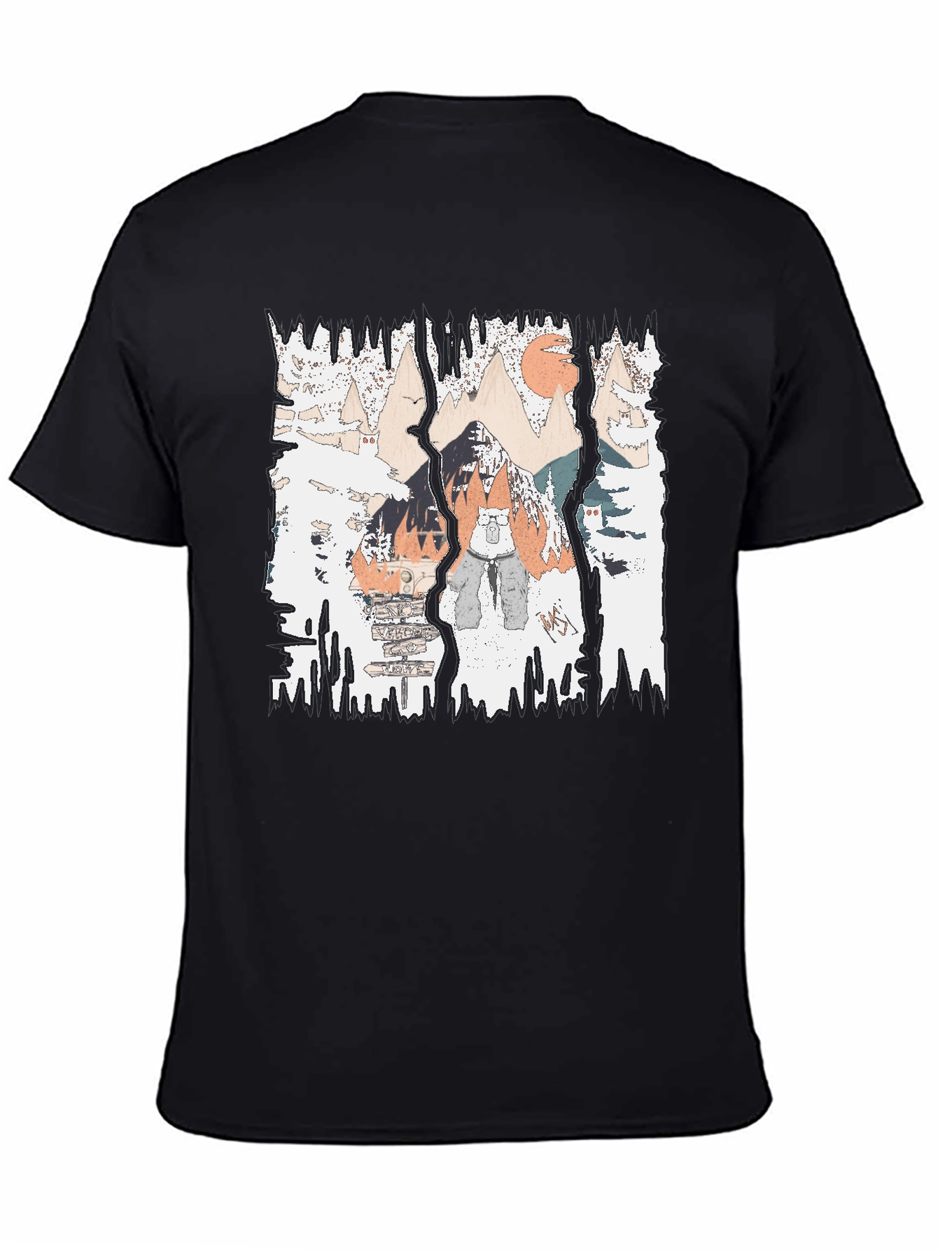 Mountain Adventure Graphic Tee - Black Cotton Shirt