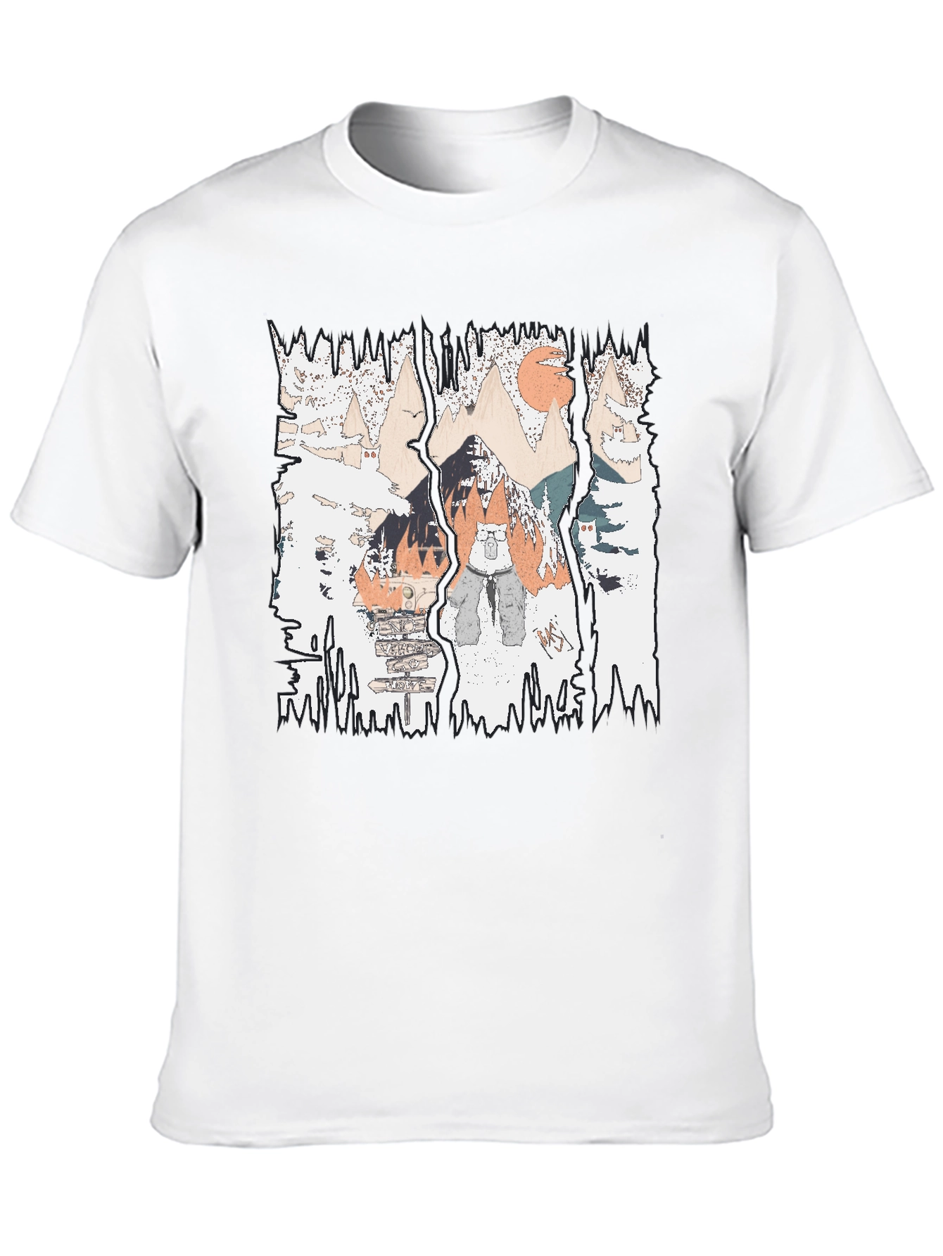 Mountain Adventure Graphic Tee - Black Cotton Shirt