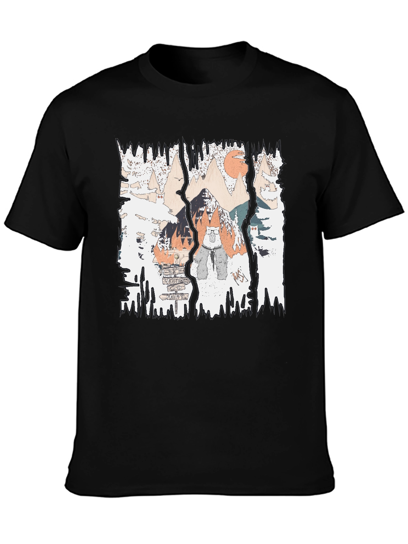 Mountain Adventure Graphic Tee - Black Cotton Shirt