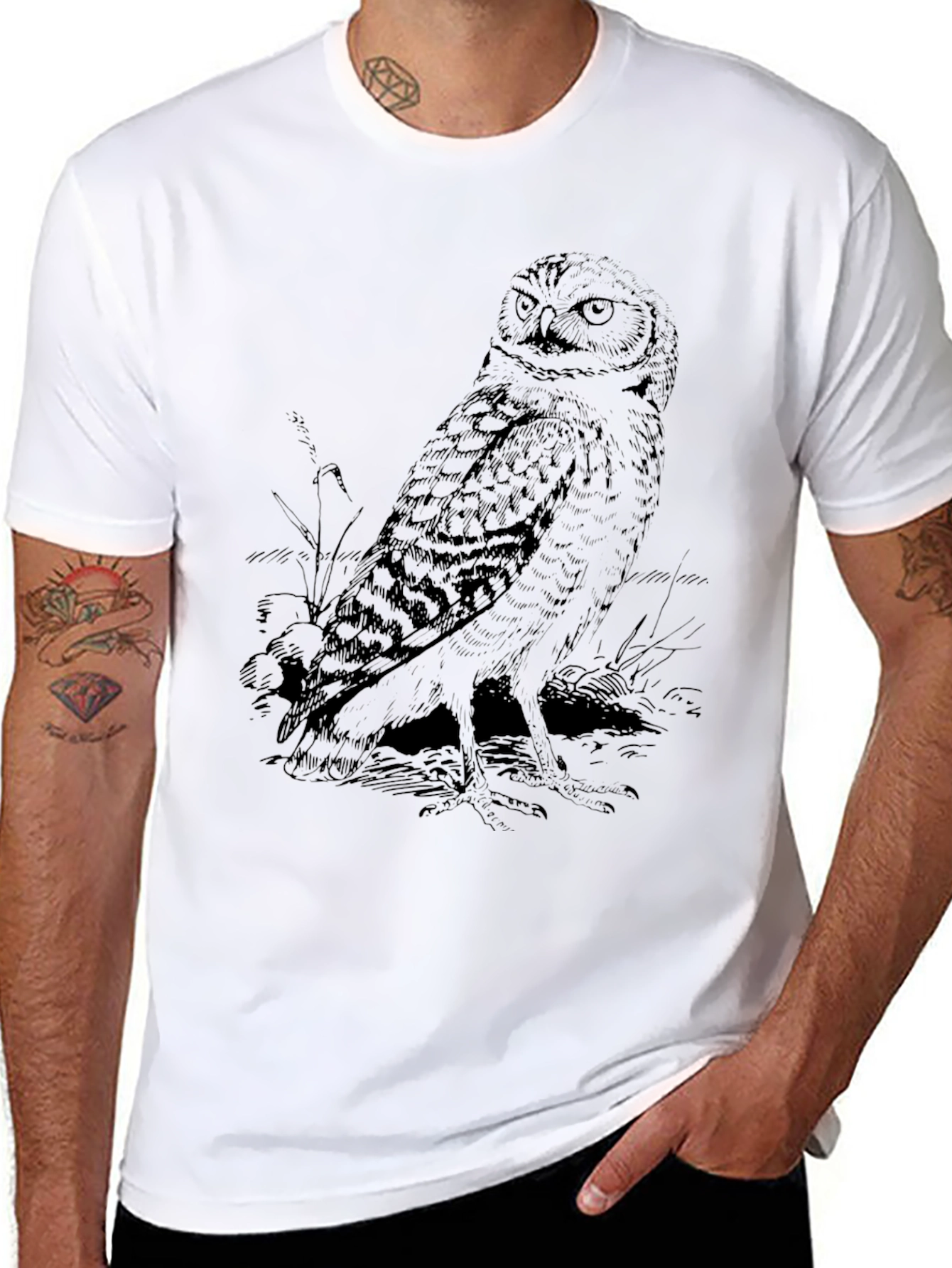 Owl Graphic Print Mens Tee - Black