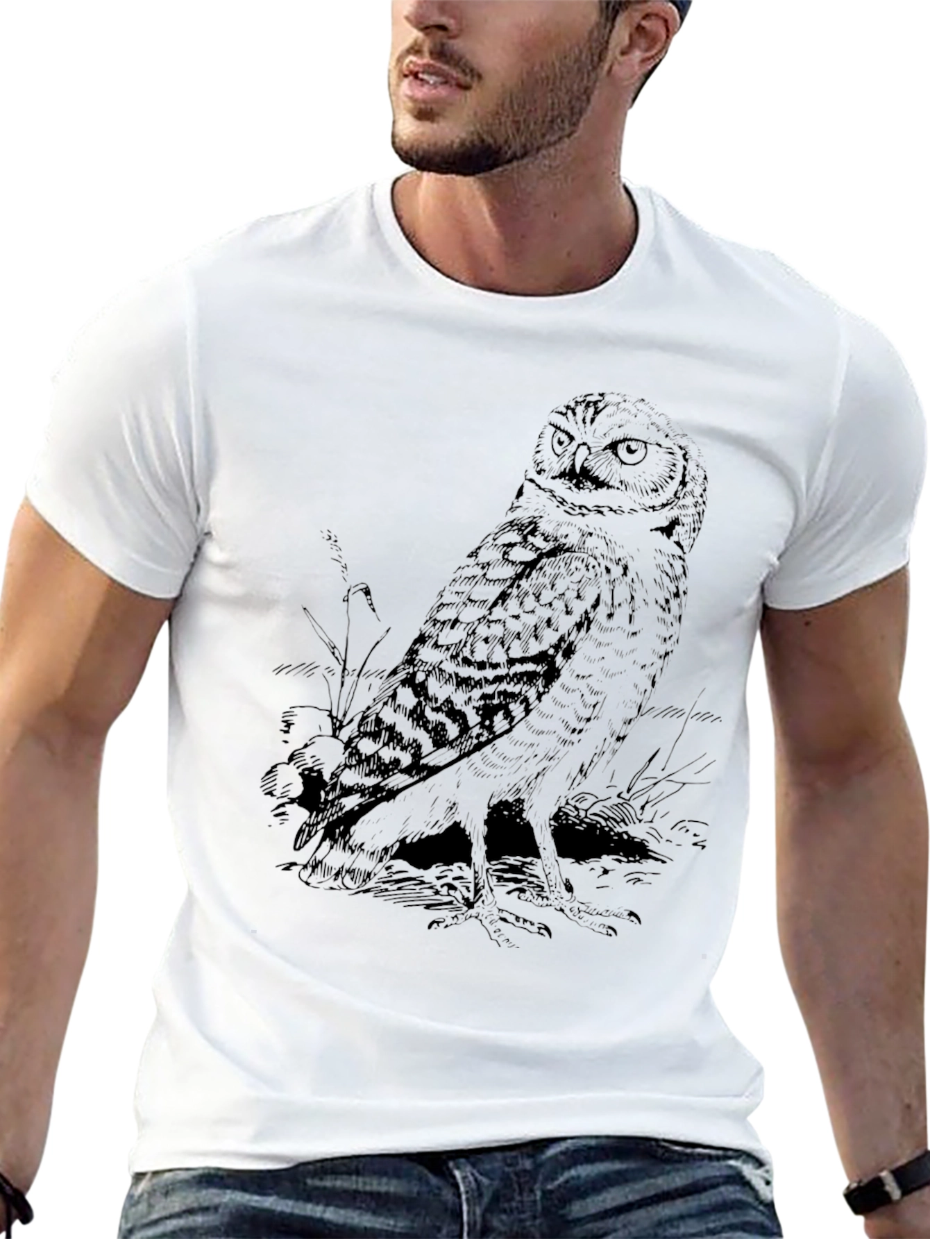 Owl Graphic Print Mens Tee - Black