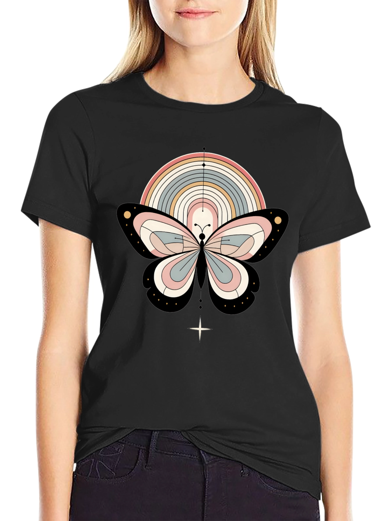 Boho Butterfly Rainbow Graphic Tee - Stylish & Unique