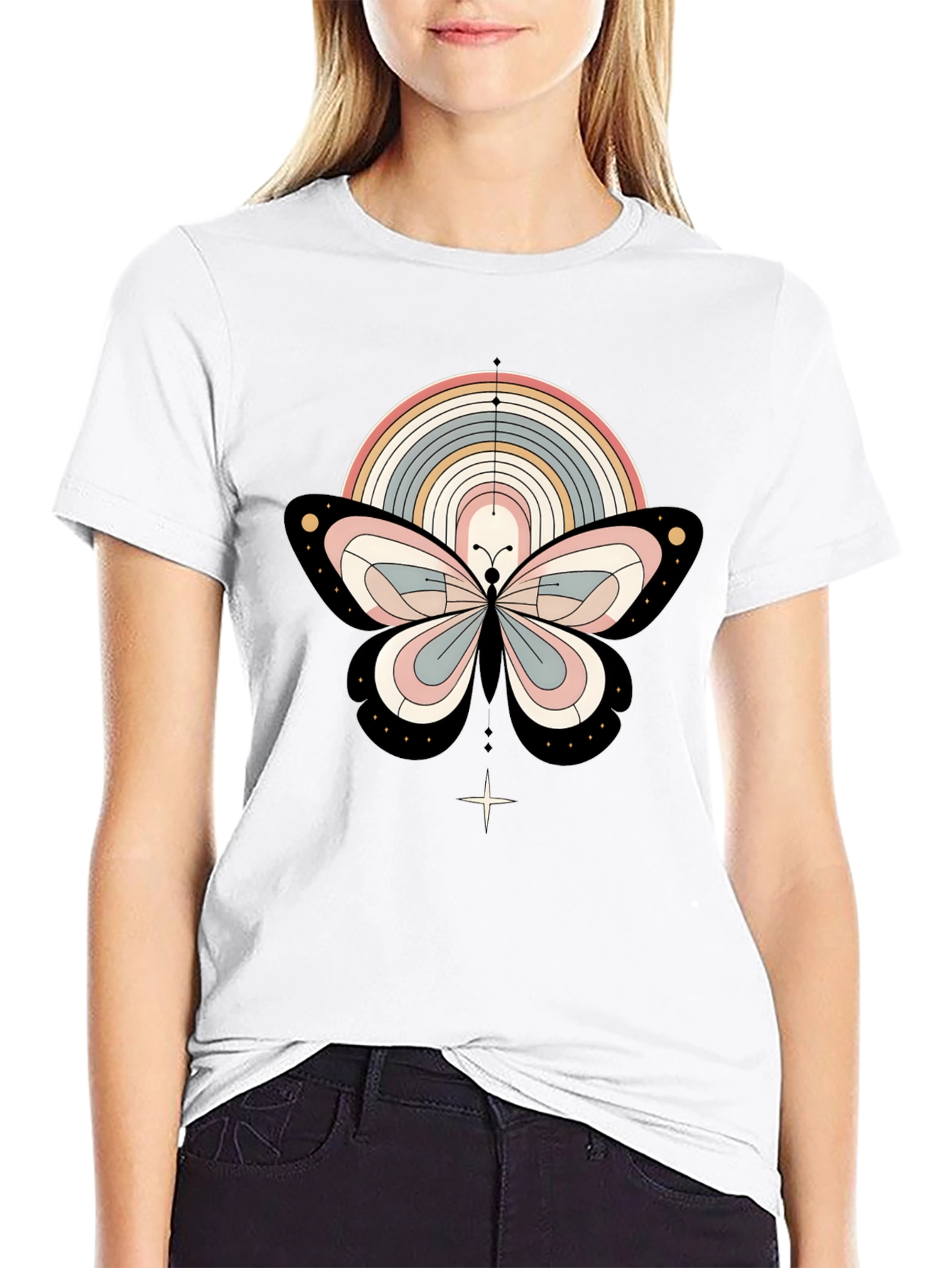 Boho Butterfly Rainbow Graphic Tee - Stylish & Unique