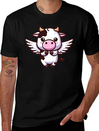 Cute Cow Angel T-Shirt - Black Cotton Tee