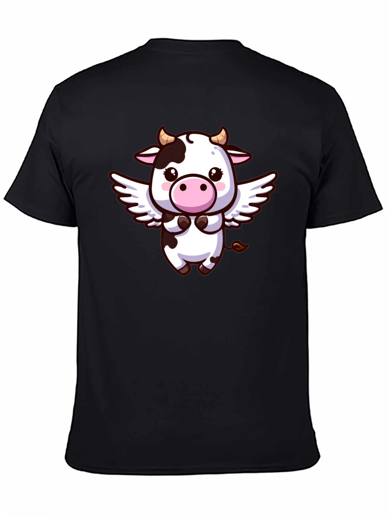 Cute Cow Angel T-Shirt - Black Cotton Tee