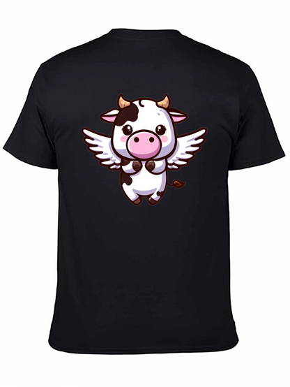 Cute Cow Angel T-Shirt - Black Cotton Tee