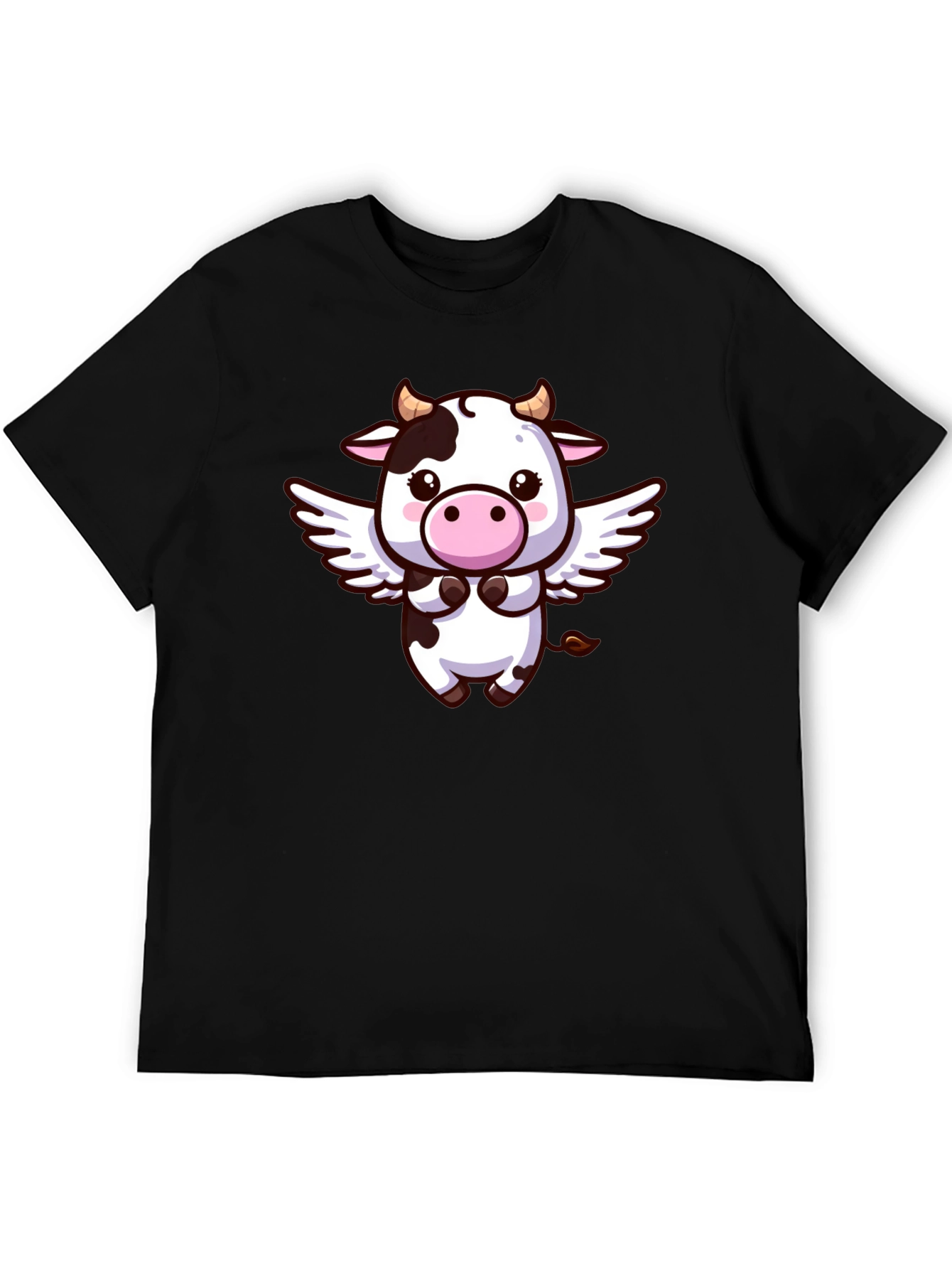 Cute Cow Angel T-Shirt - Black Cotton Tee