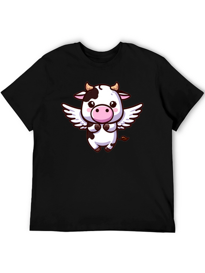 Cute Cow Angel T-Shirt - Black Cotton Tee