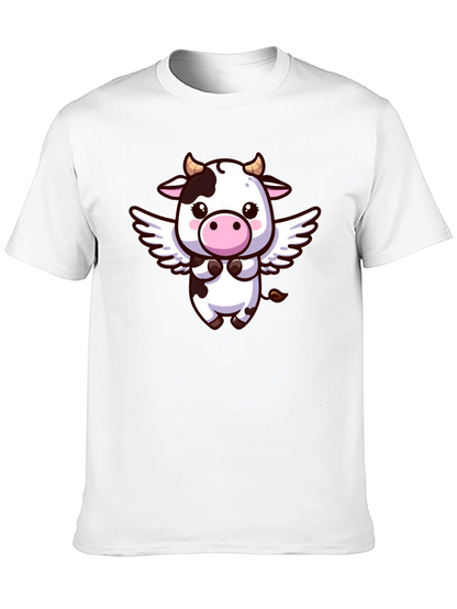 Cute Cow Angel T-Shirt - Black Cotton Tee