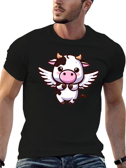 Cute Cow Angel T-Shirt - Black Cotton Tee