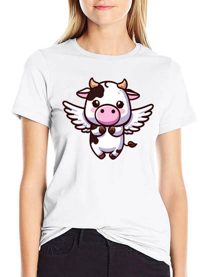 Cute Cow Angel T-Shirt - Black Cotton Tee
