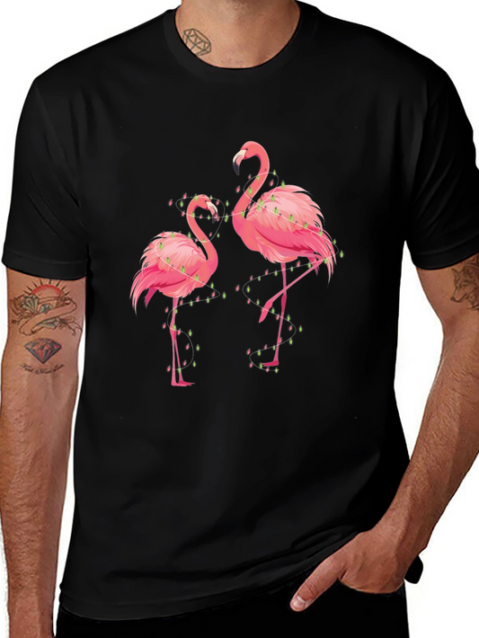 Flamingo Christmas Lights Graphic Tee - Black