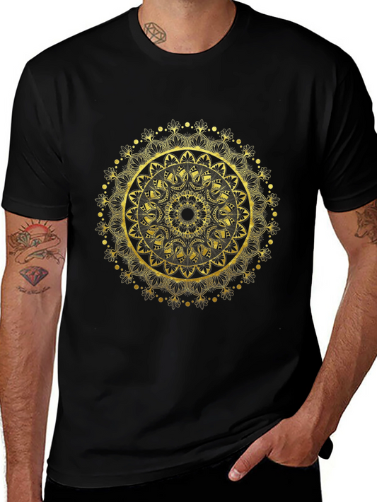 Gold Mandala Design Black T-Shirt