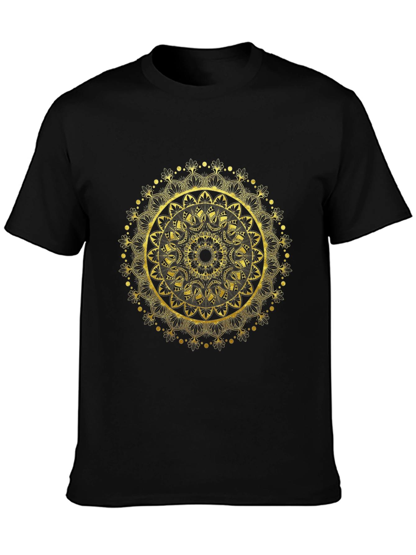 Gold Mandala Design Black T-Shirt