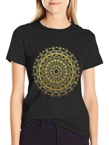 Gold Mandala Design Black T-Shirt