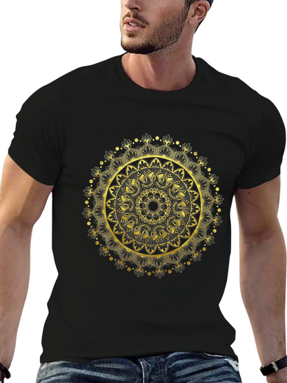 Gold Mandala Design Black T-Shirt