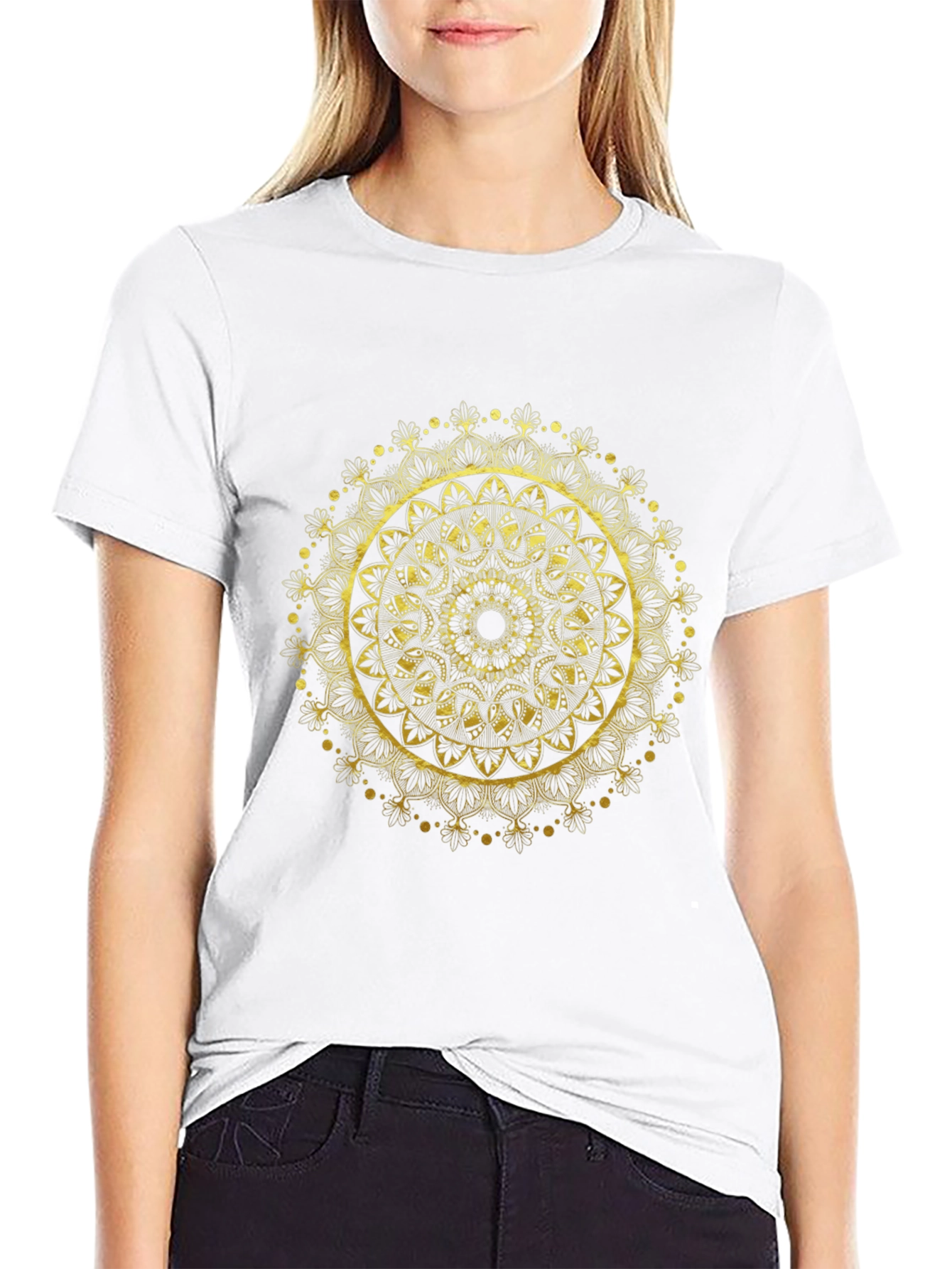 Gold Mandala Design Black T-Shirt