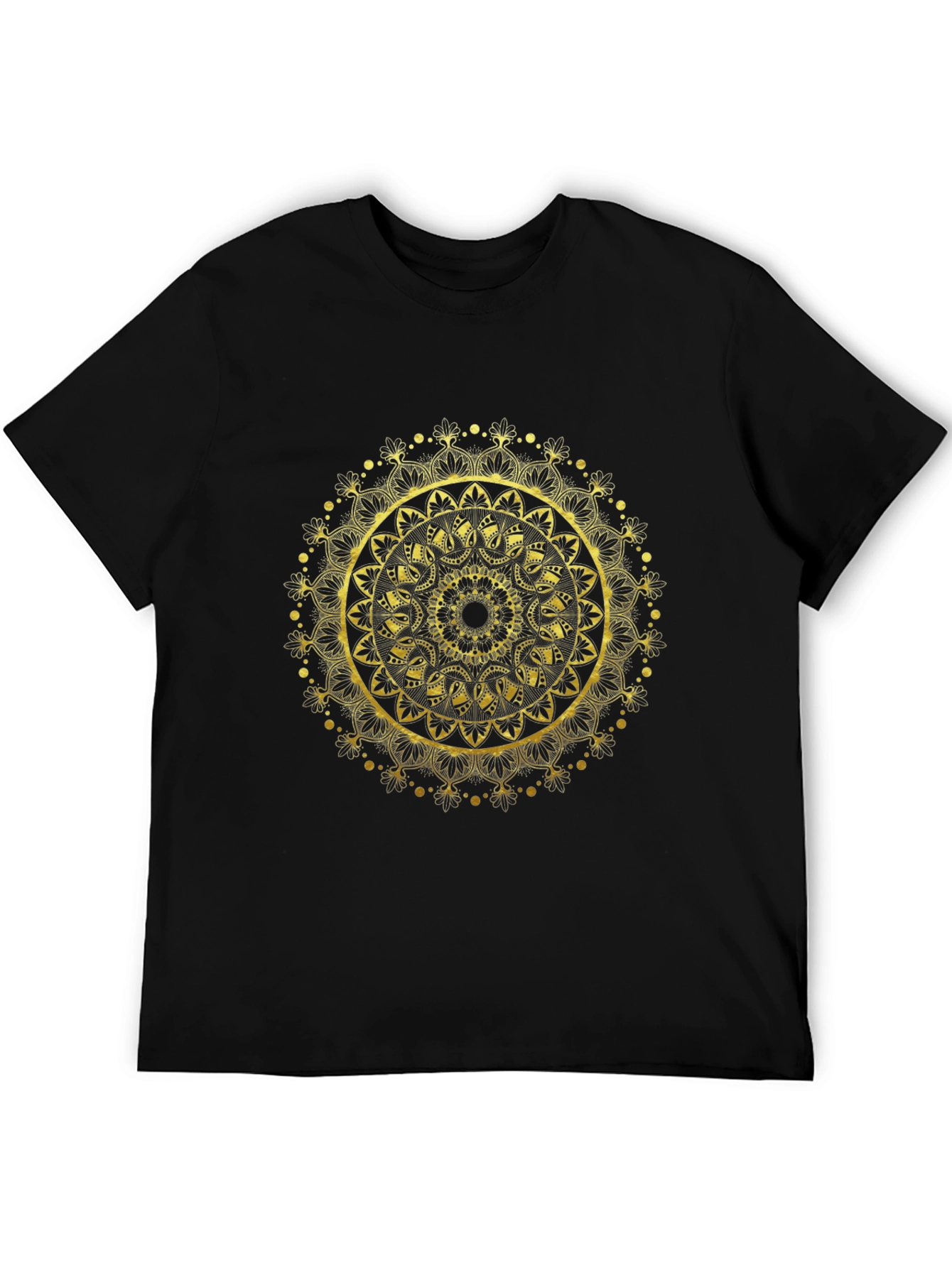 Gold Mandala Design Black T-Shirt