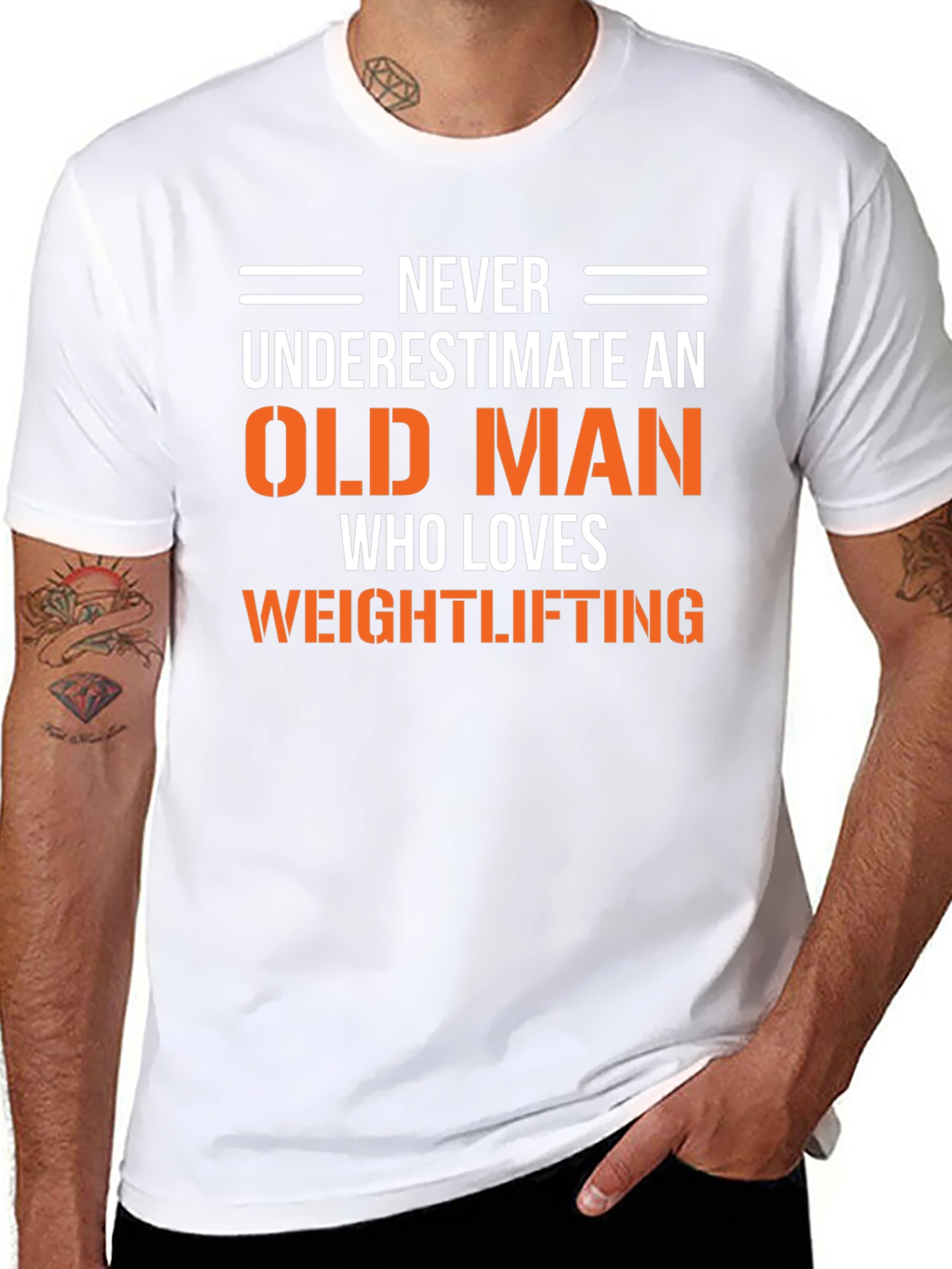 Funny Old Man Weightlifting Graphic T-Shirt