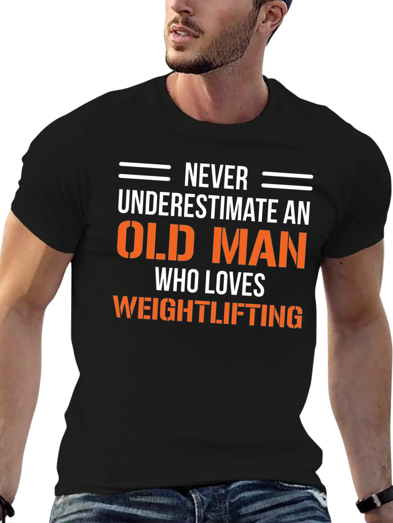 Funny Old Man Weightlifting Graphic T-Shirt
