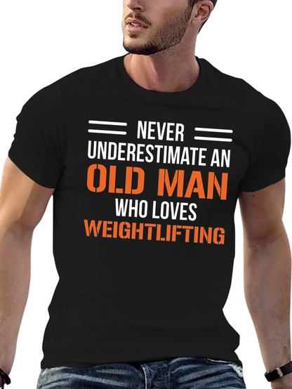 Funny Old Man Weightlifting Graphic T-Shirt
