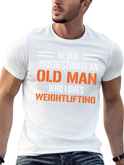 Funny Old Man Weightlifting Graphic T-Shirt