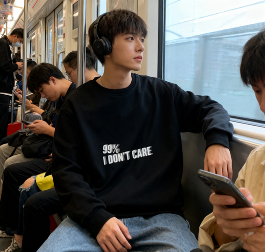 Edgy-Casual "99% I Don’t Care" Slogan Sweatshirt