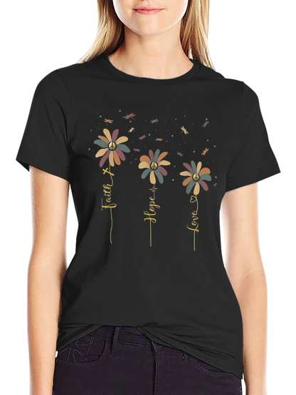 Faith Hope Love Flower T-Shirt - Graphic Tee