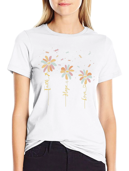 Faith Hope Love Flower T-Shirt - Graphic Tee