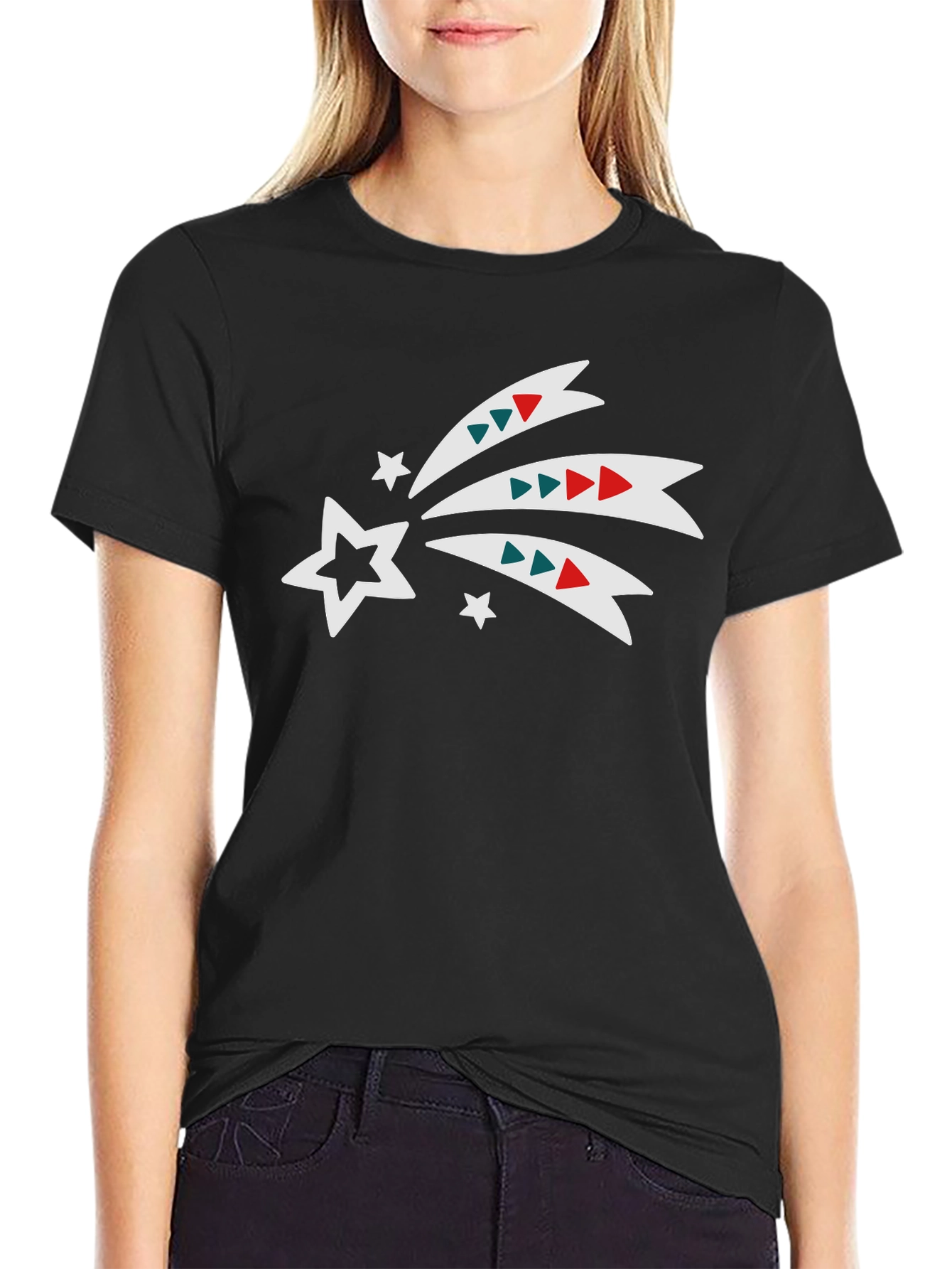 Festive Star Trail Graphic Tee - Black