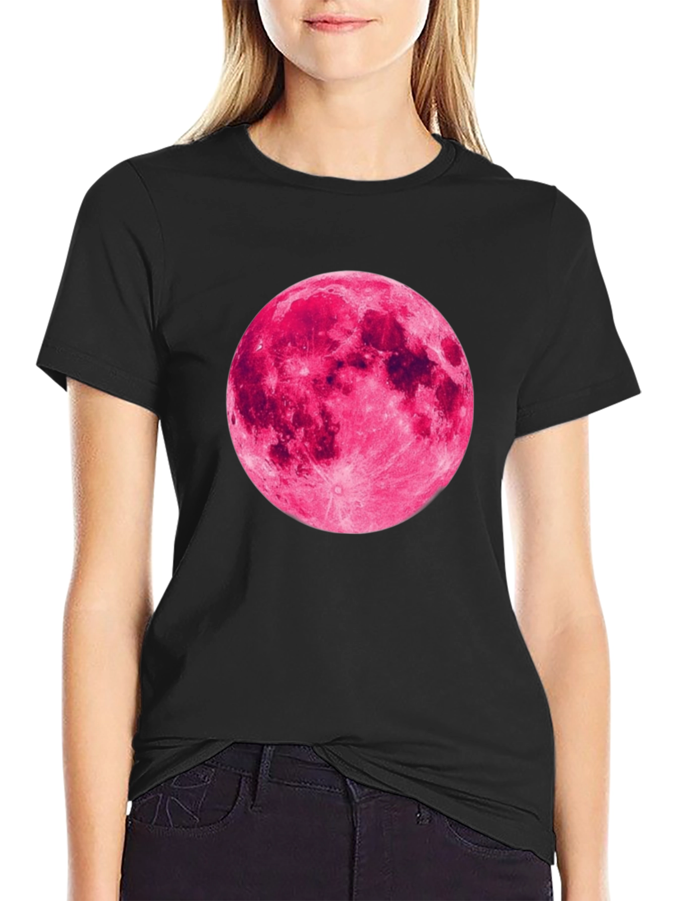 Pink Moon Graphic Black T-Shirt