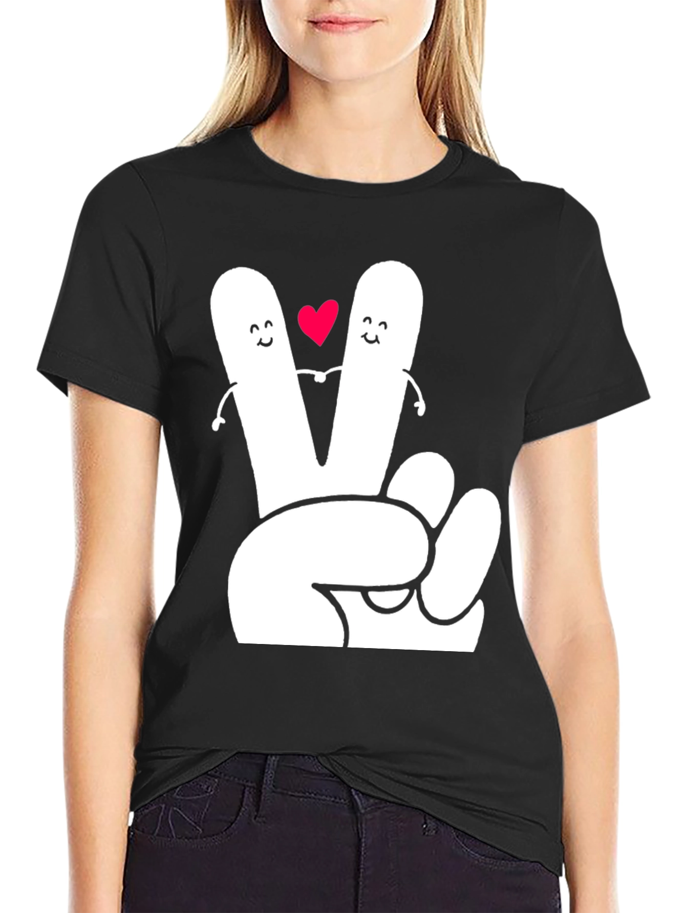 Peace Sign Heart Graphic Tee - Black T-Shirt
