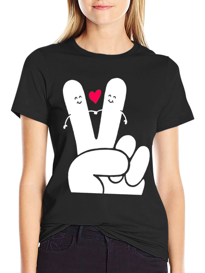 Peace Sign Heart Graphic Tee - Black T-Shirt