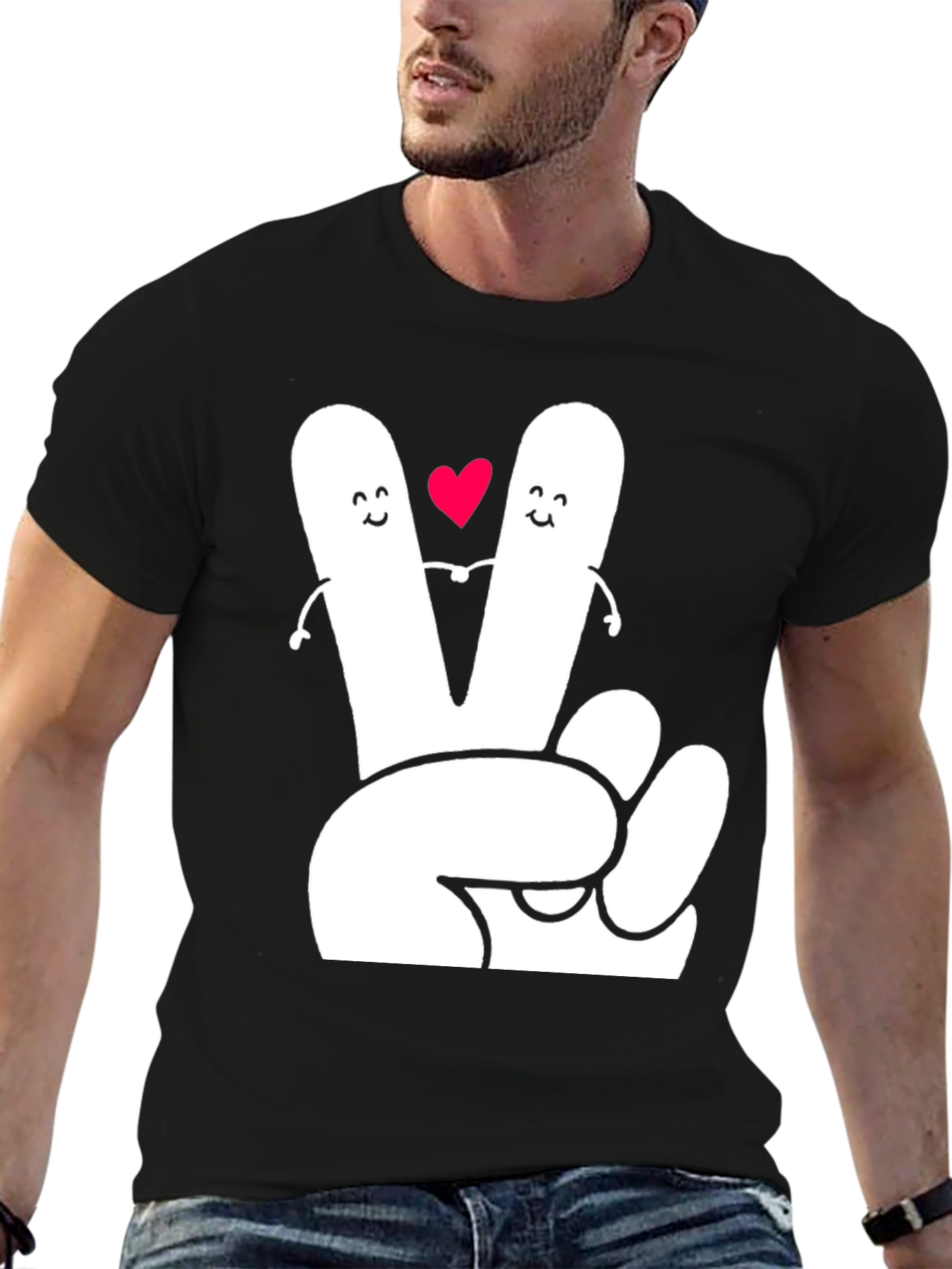 Peace Sign Heart Graphic Tee - Black T-Shirt