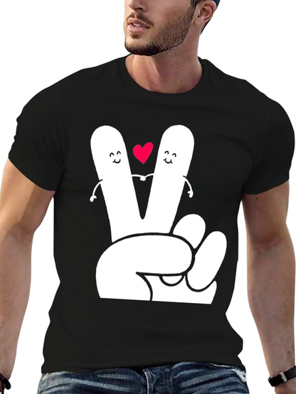Peace Sign Heart Graphic Tee - Black T-Shirt
