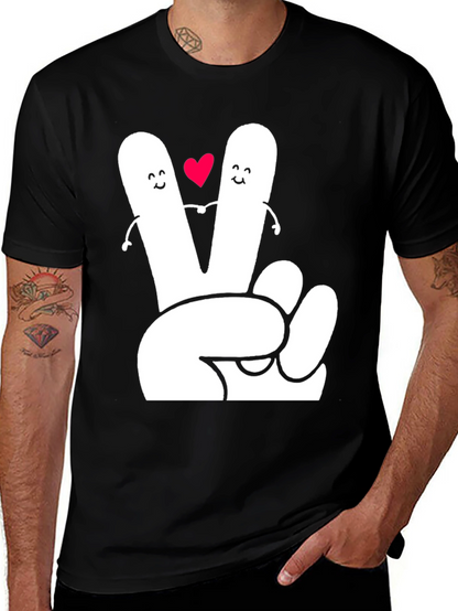Peace Sign Heart Graphic Tee - Black T-Shirt