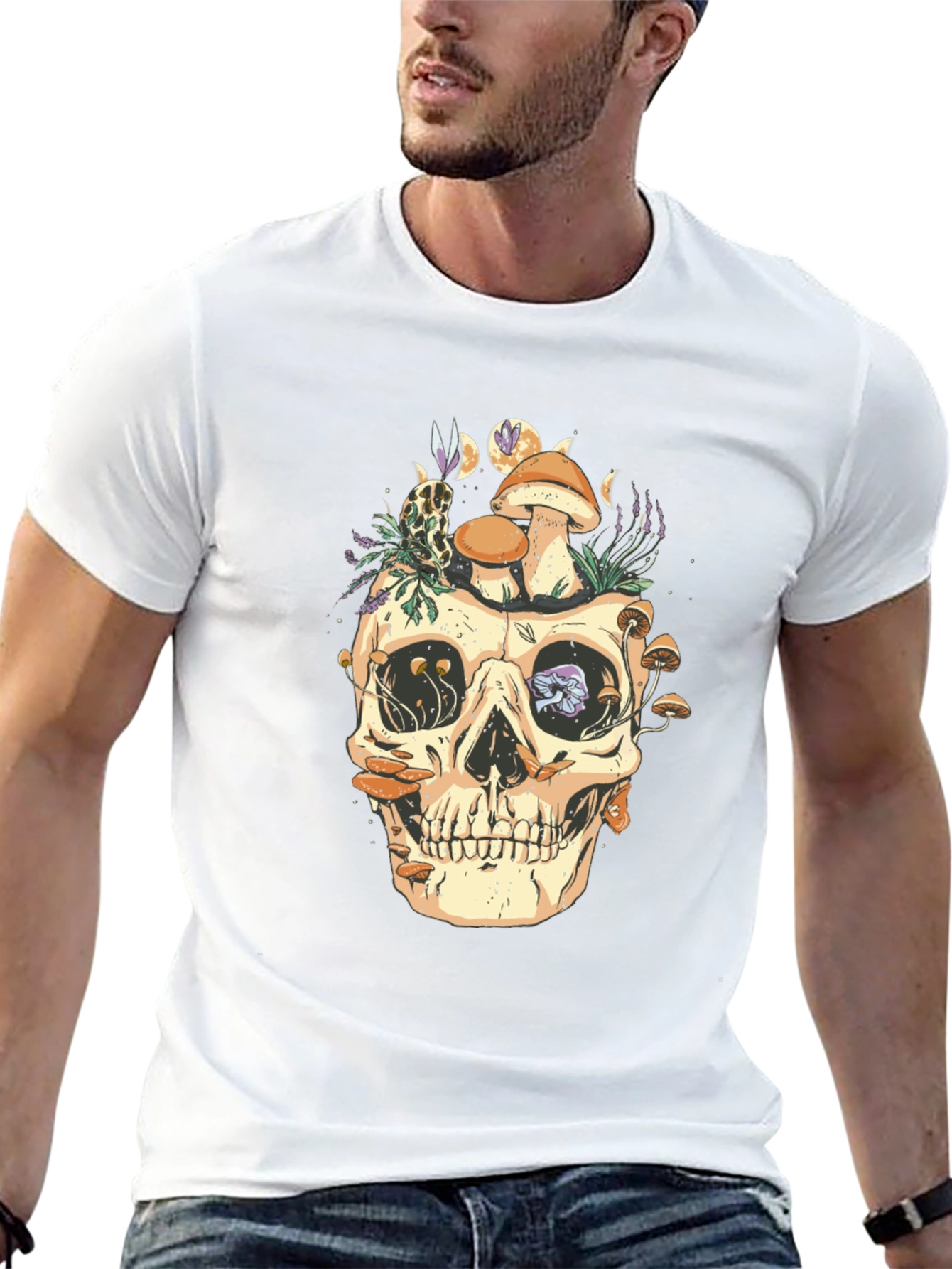Skull & Mushroom Graphic Tee - Unique Design