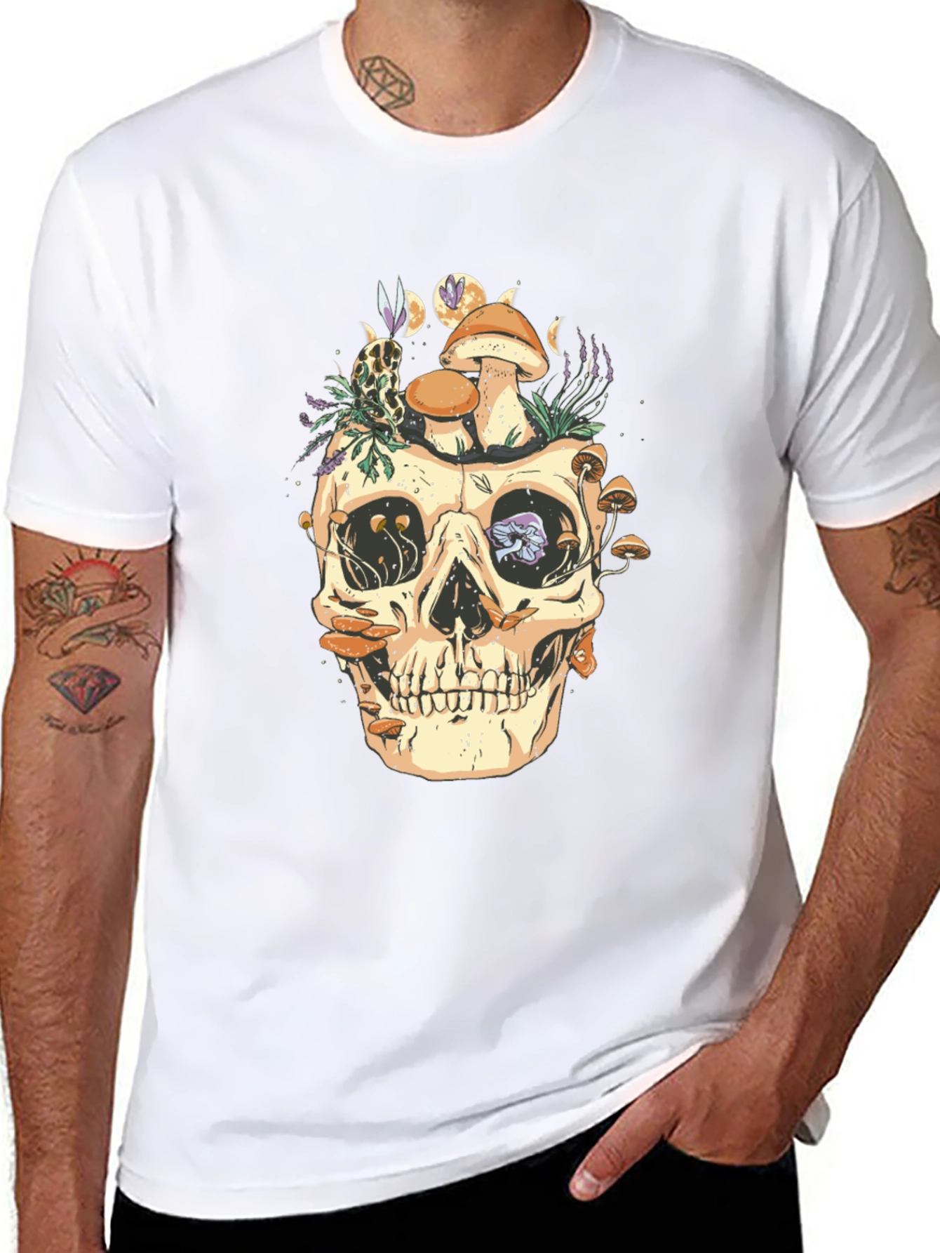 Skull & Mushroom Graphic Tee - Unique Design