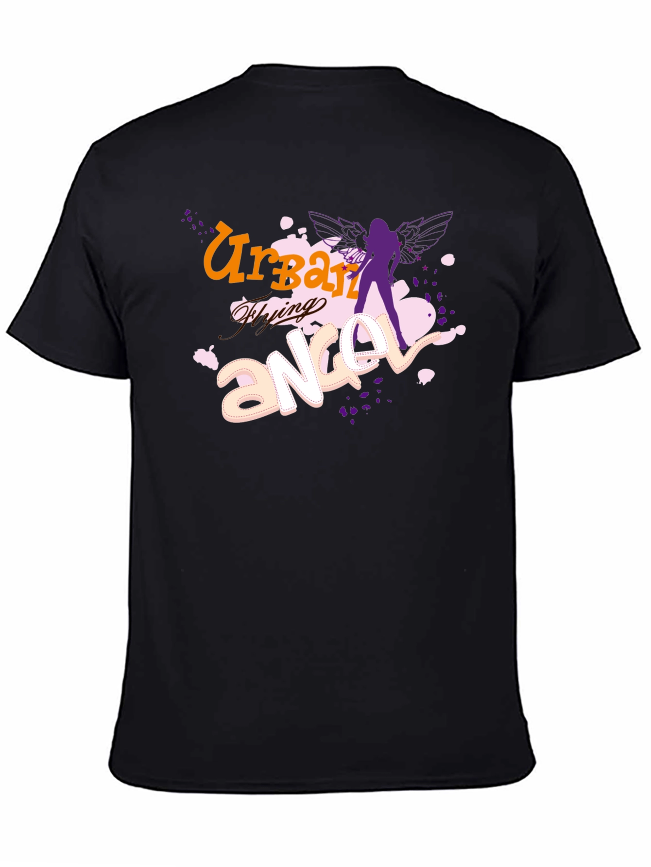 Urban Flying Angel Graphic T-Shirt - Black