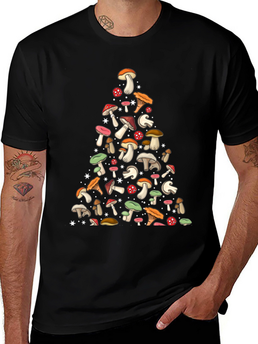 Mushroom Pattern Black T-Shirt