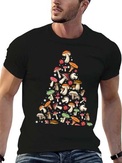 Mushroom Pattern Black T-Shirt