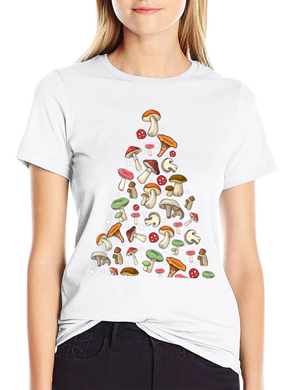 Mushroom Pattern Black T-Shirt