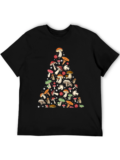 Mushroom Pattern Black T-Shirt