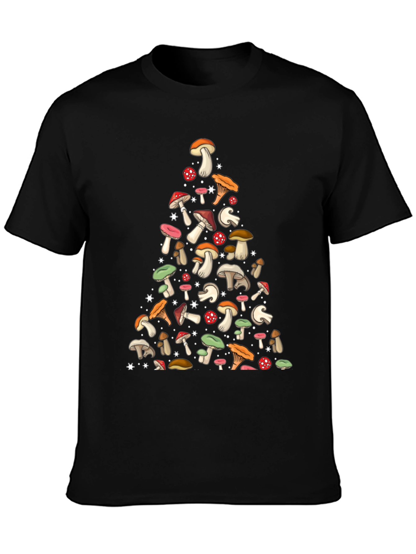 Mushroom Pattern Black T-Shirt