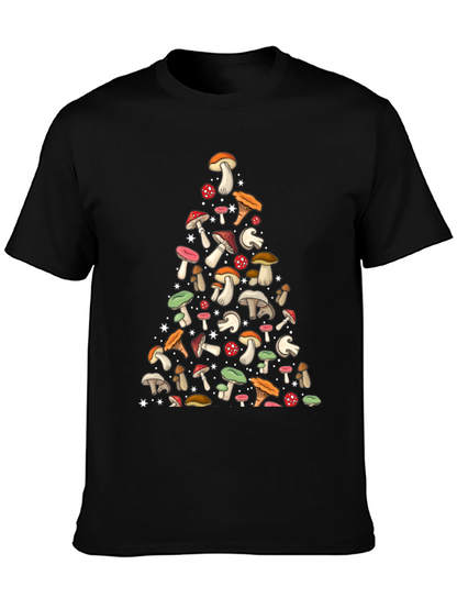Mushroom Pattern Black T-Shirt