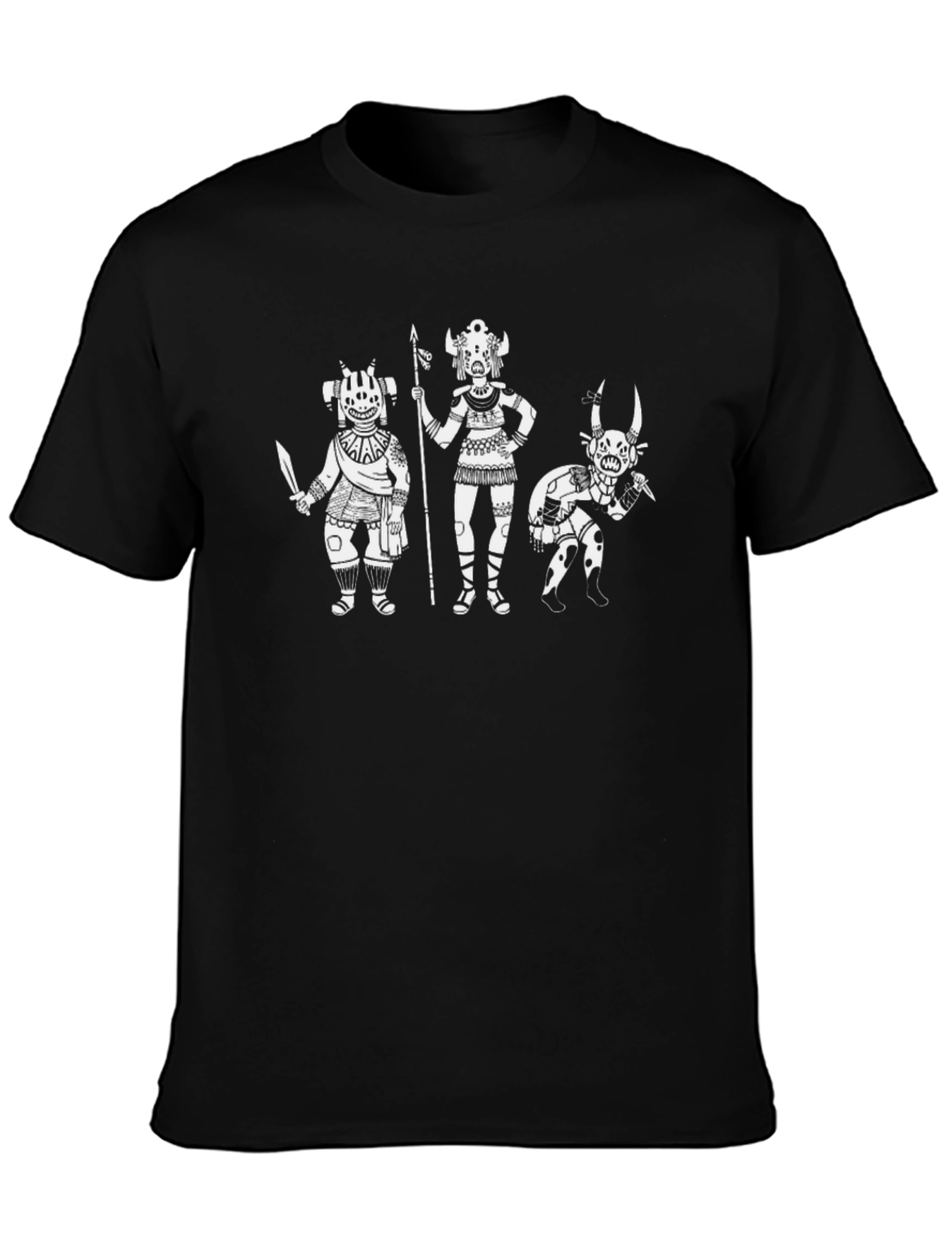 Black T-Shirt with White Tribal Art