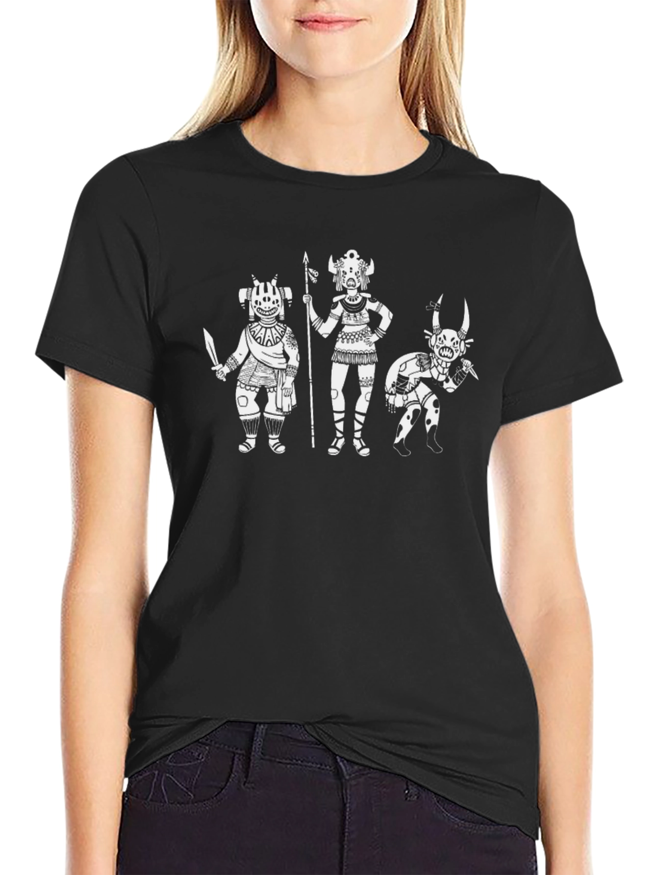 Black T-Shirt with White Tribal Art