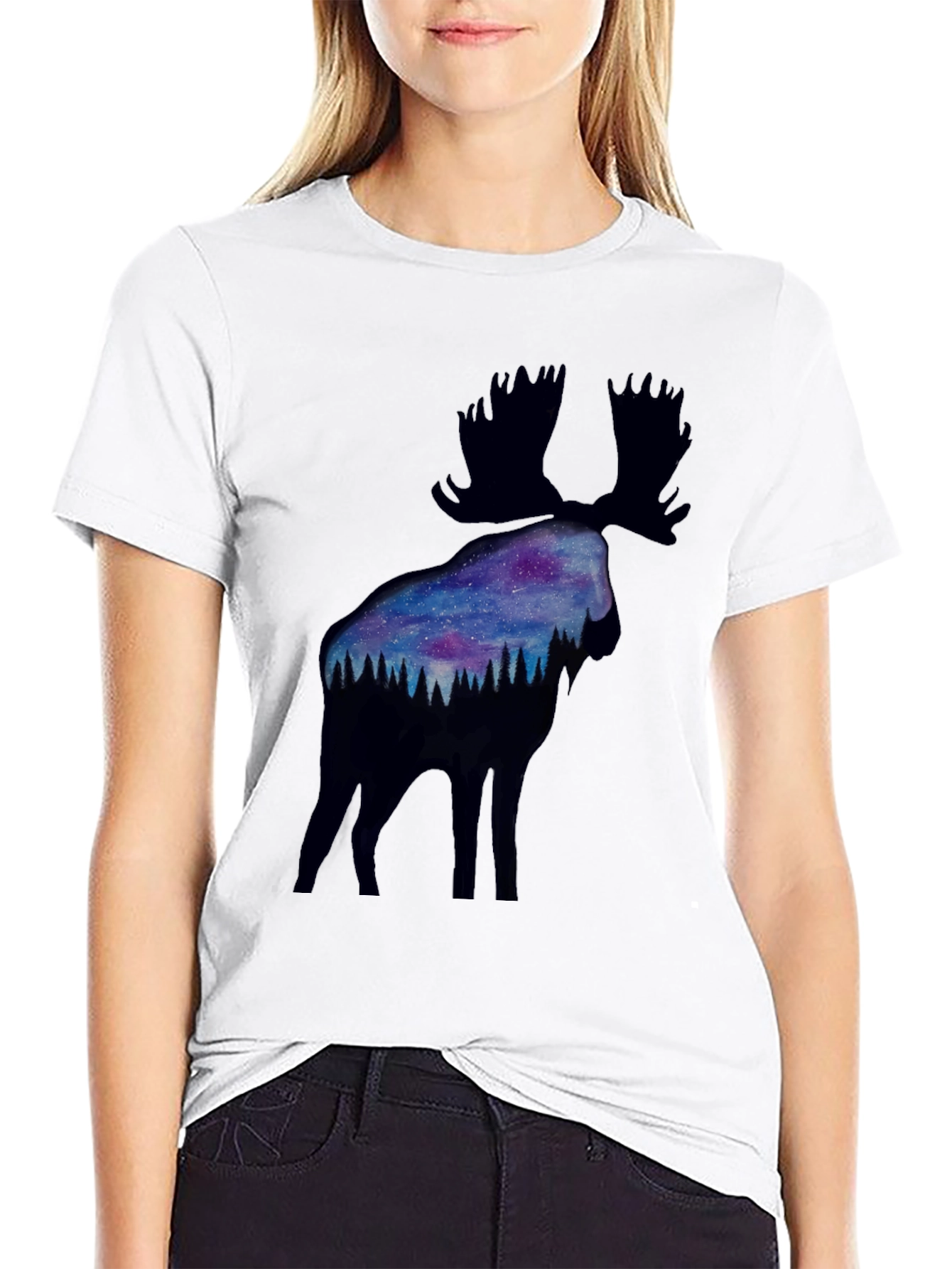Moose Galaxy Silhouette Graphic Tee